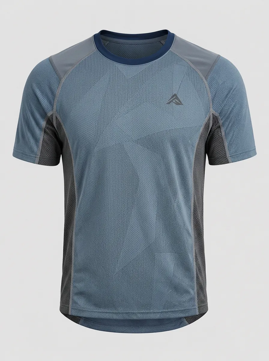 Men's Blue Two-Tone Colorblock Performance T-Shirt