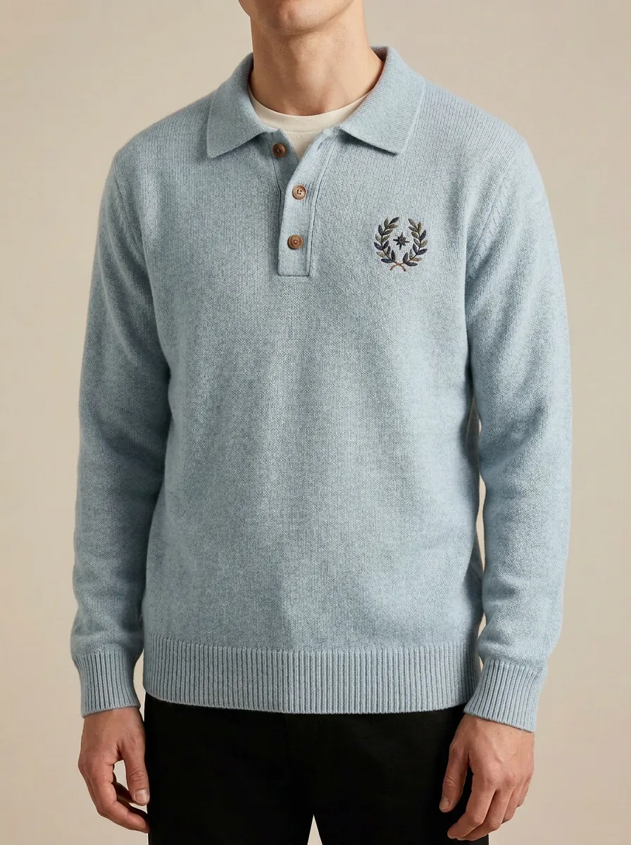 Men's Vintage Laurel Star Embroidered Polo Knit Sweater