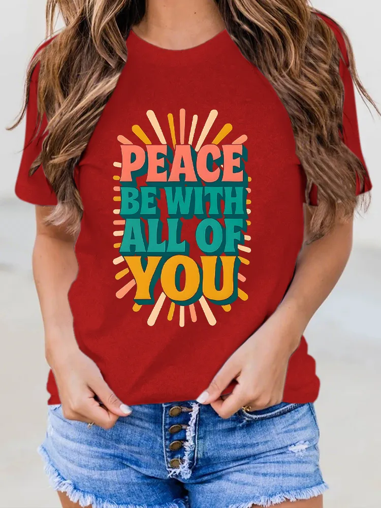 Peace-Themed Graphic Short-Sleeved T-Shirts