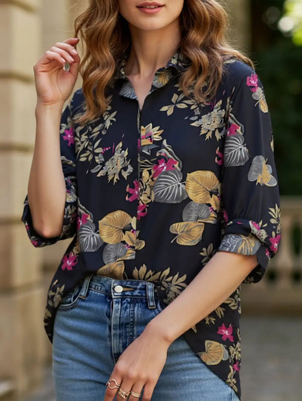 Button Down Floral Blouse