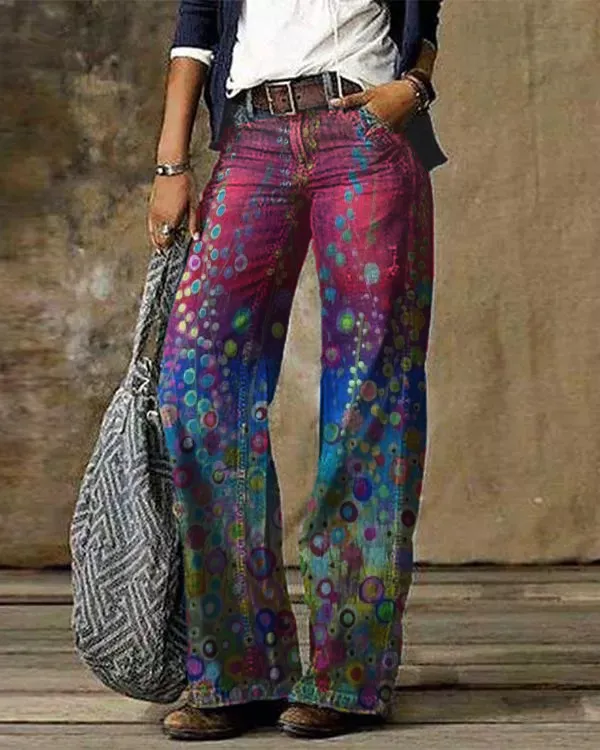 Casual Vintage Floral Printed Pants