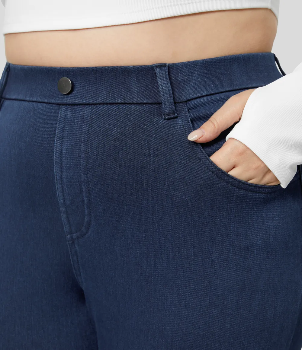 Magic High Waisted Multiple Pockets Stretchy Knit Denim Work 7/8 Plus Size Leggings