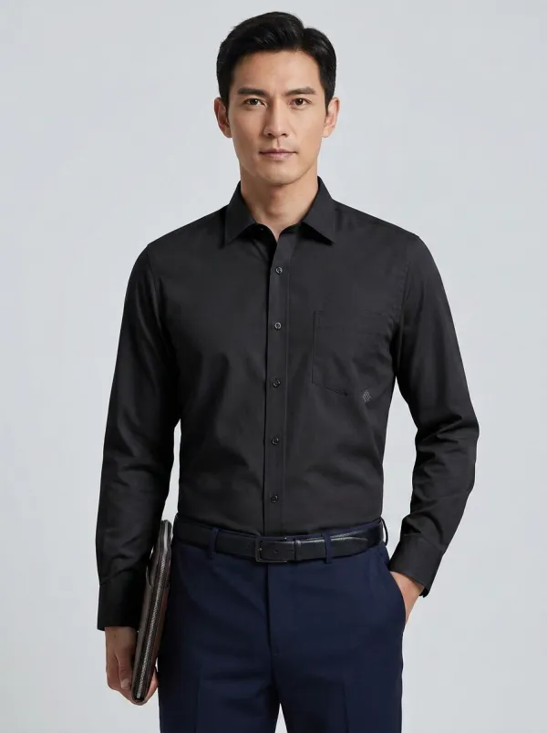 Men's Business Casual Non-Iron Cotton Embroidered Logo Dress Shirt