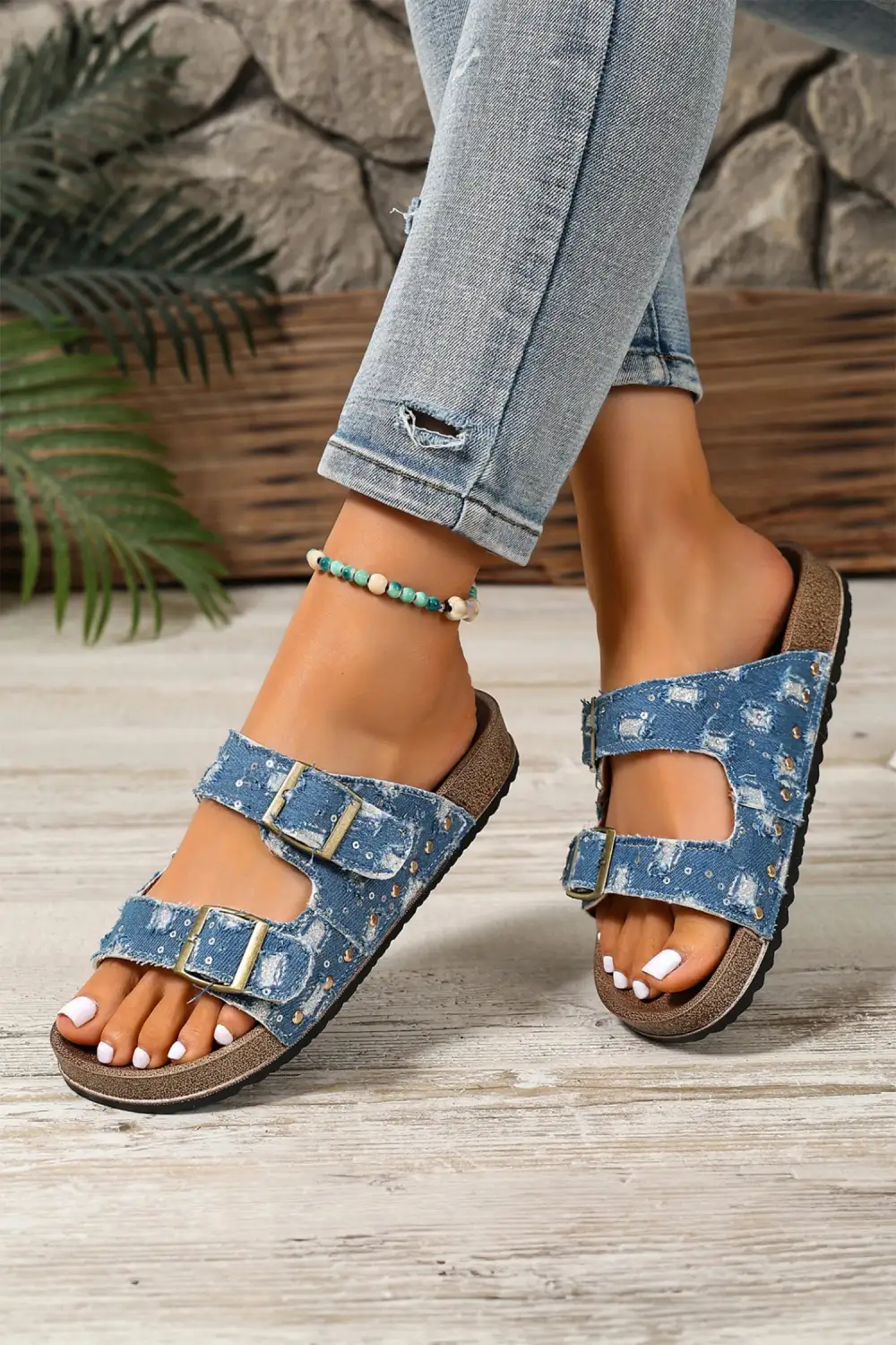 Faux Suede Buckle Strappy Cutout Flat Sandals