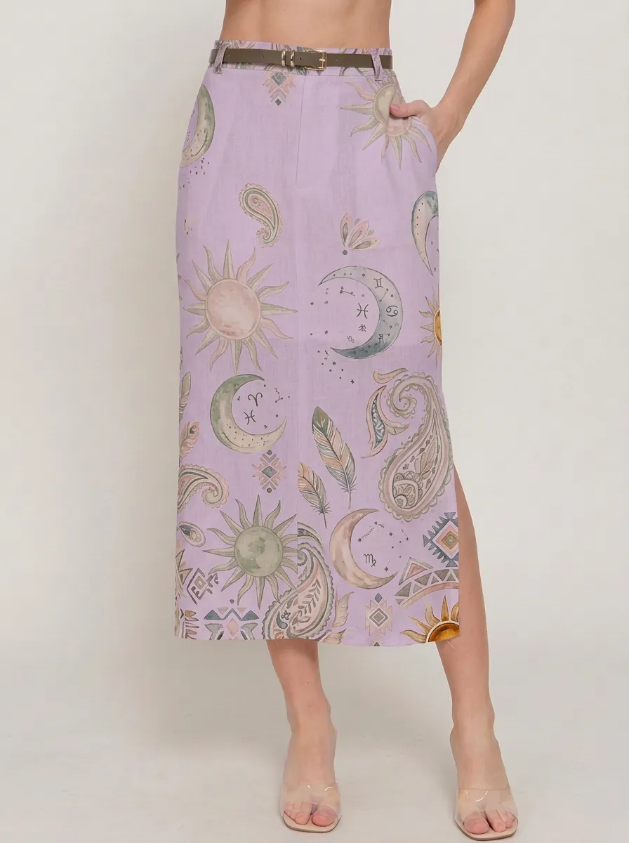 Women's Celestial Astrology Paisley Printed Midi Skirt