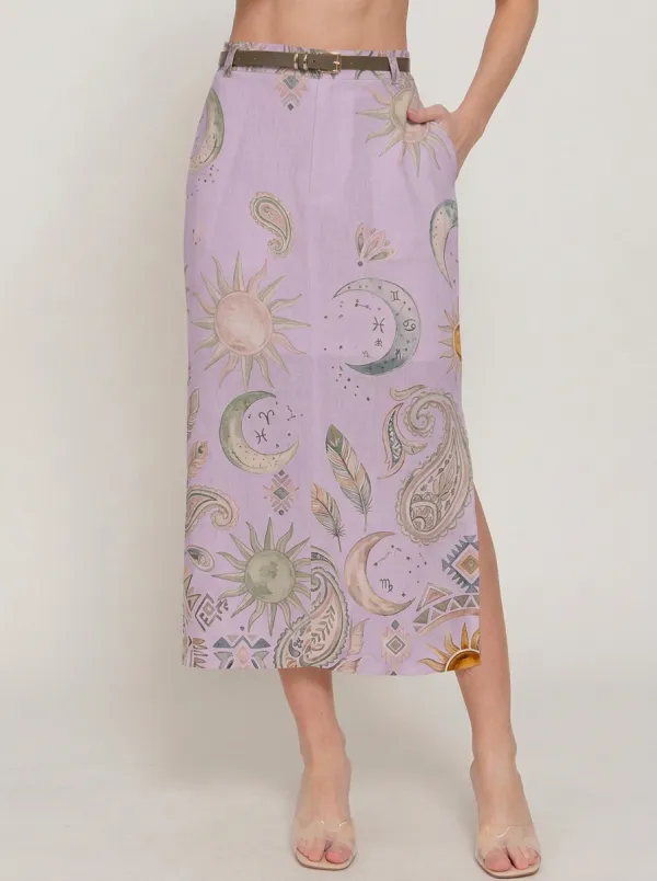 Women's Celestial Astrology Paisley Printed Midi Skirt