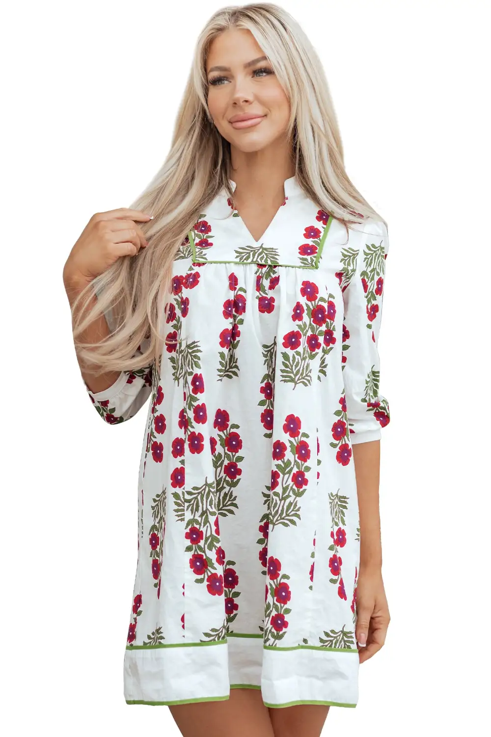 Floral V Neck Ruffle Dress Casual
