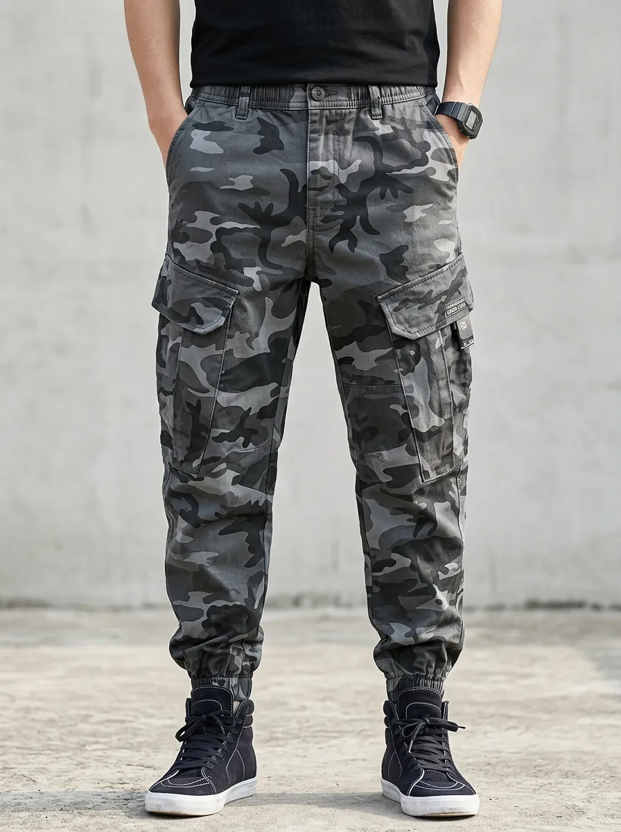 Military-Inspired Camouflage Camouflage Cargo Pants