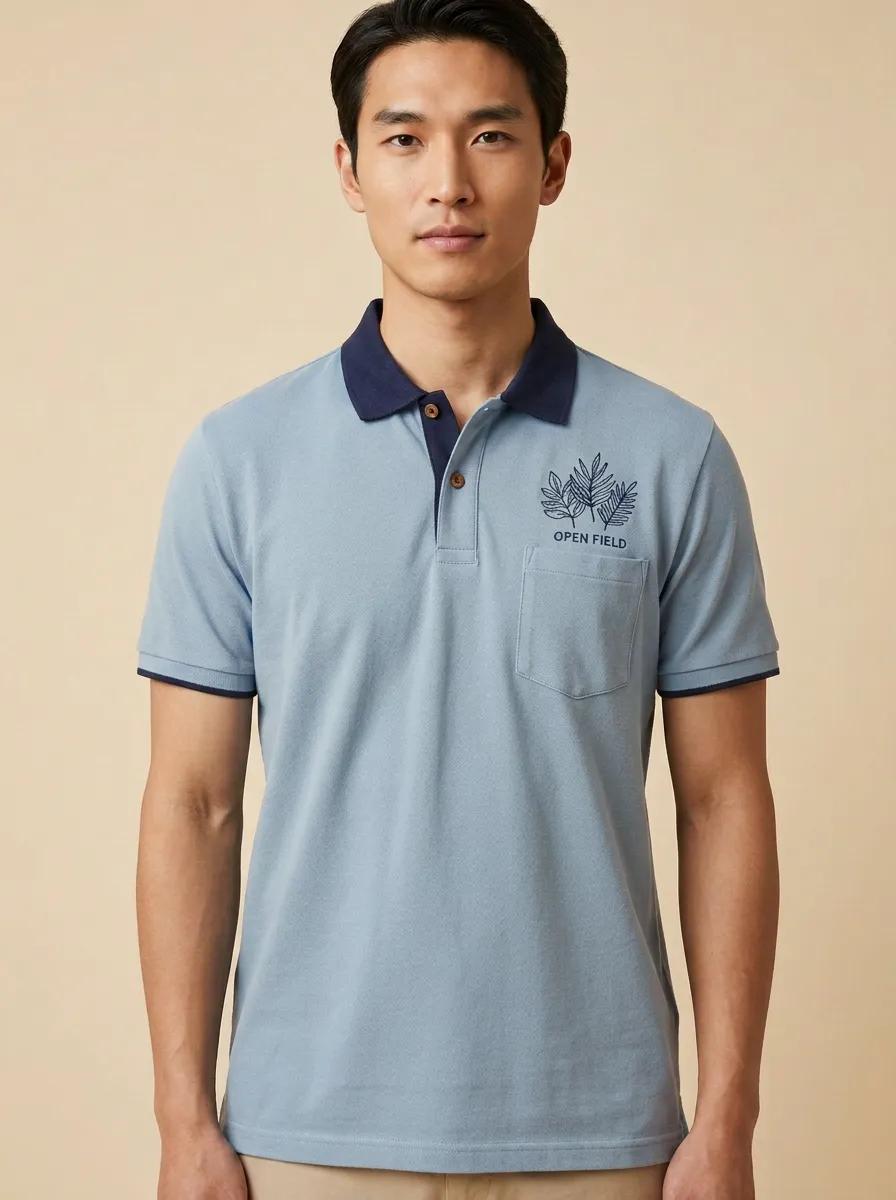 Classic Leaf-Pattern Men's Polo Shirt