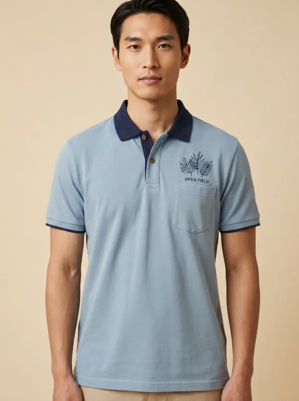 Classic Leaf-Pattern Men's Polo Shirt