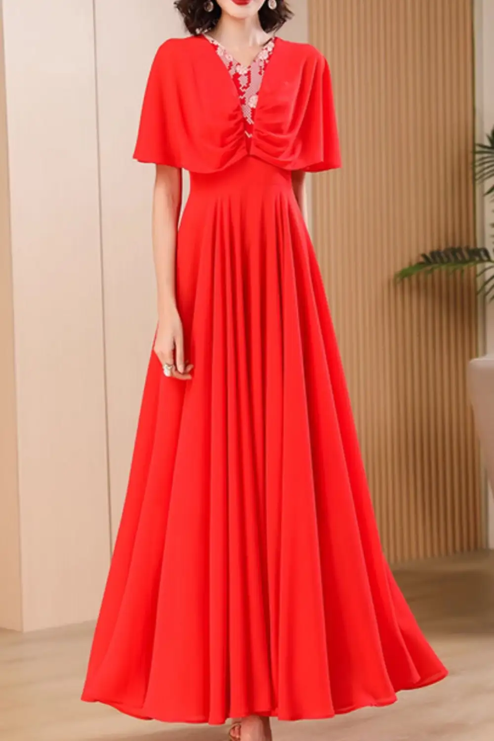 Refined Chiffon Swing V Neck Maxi Dress