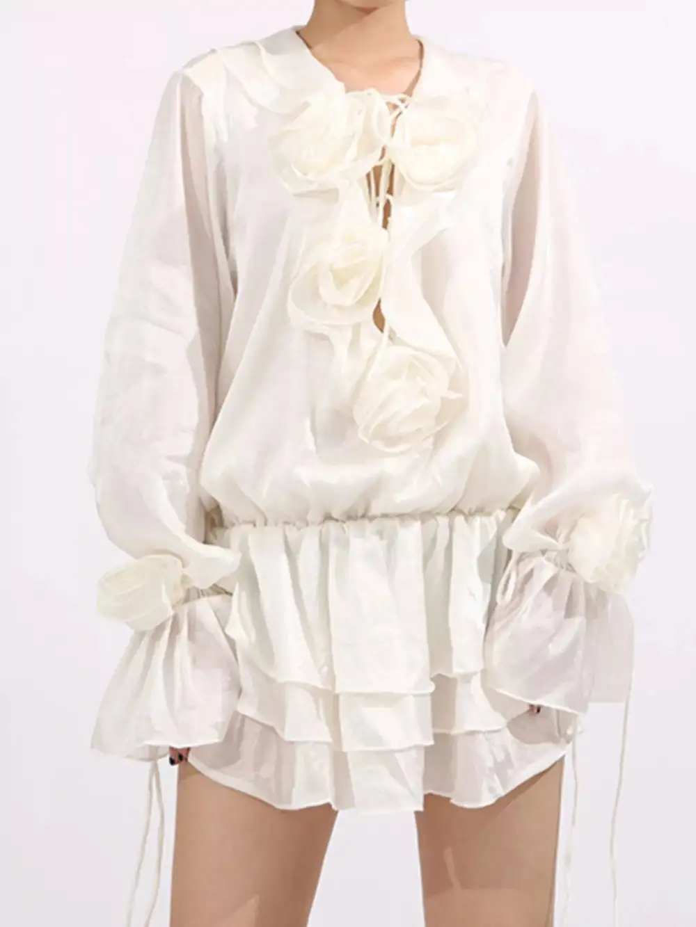 Floral Ruffle Long Sleeve Dress Casual
