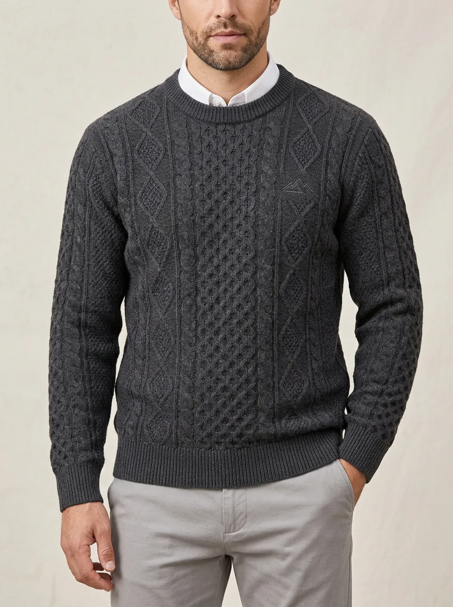 Men's Charcoal Grey Outdoor Mountain Graphic Knit Sweater