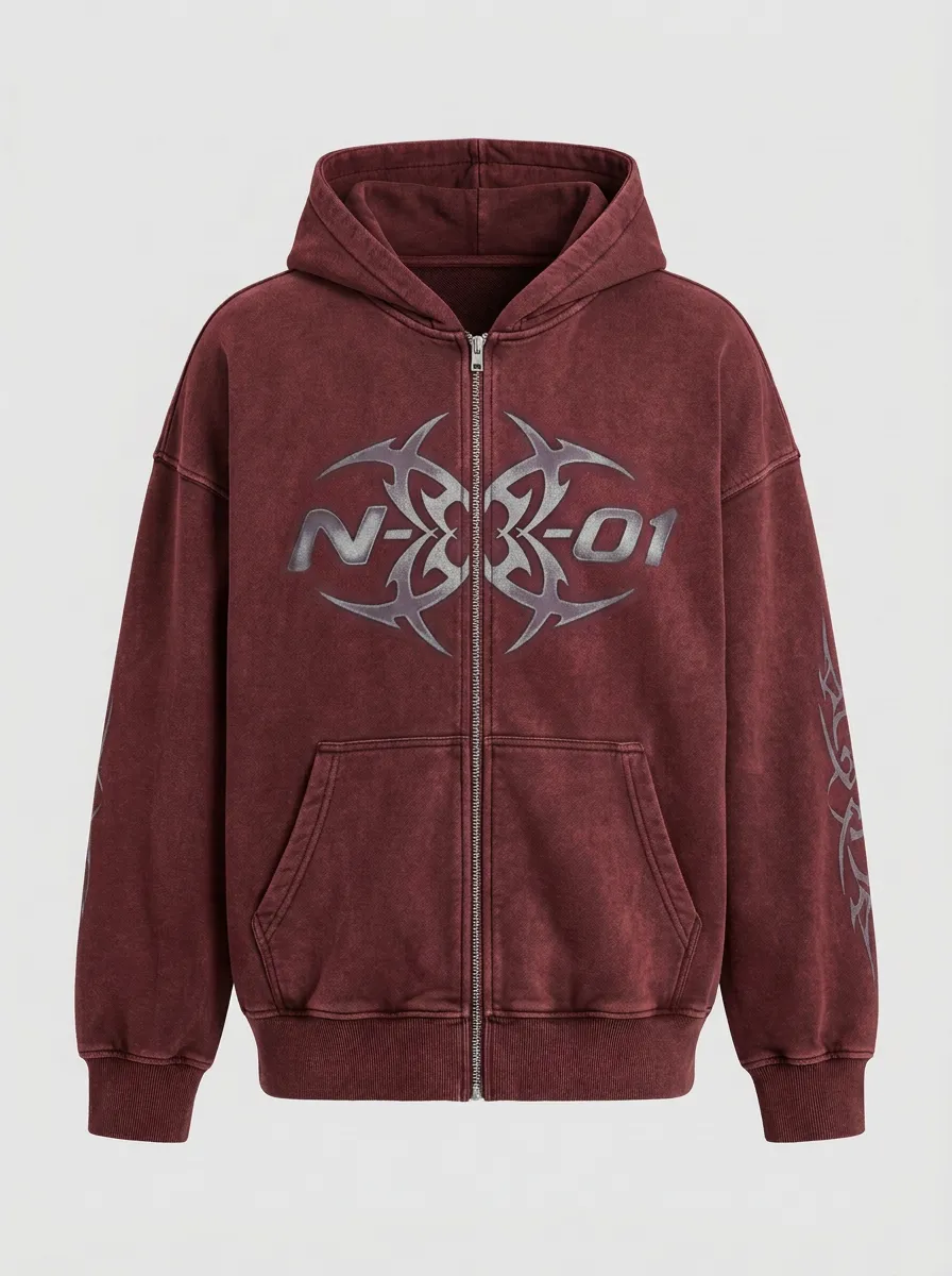 Unisex Streetwear A2 Tribal Butterfly N-01 Printed Zip-up Hoodie