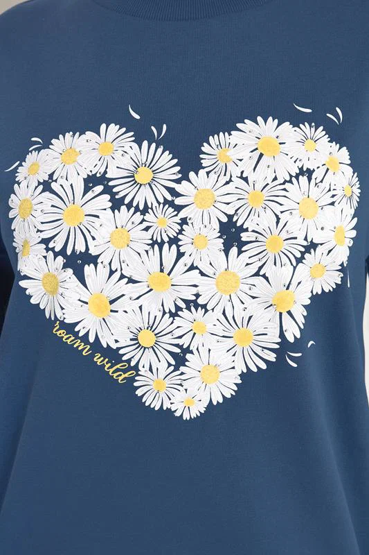 Blue Daisy Print Studded Sweatshirt detail 3