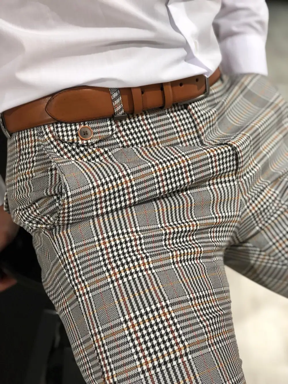 Refined Textured Slim Fit Plaid Tailored Trousers