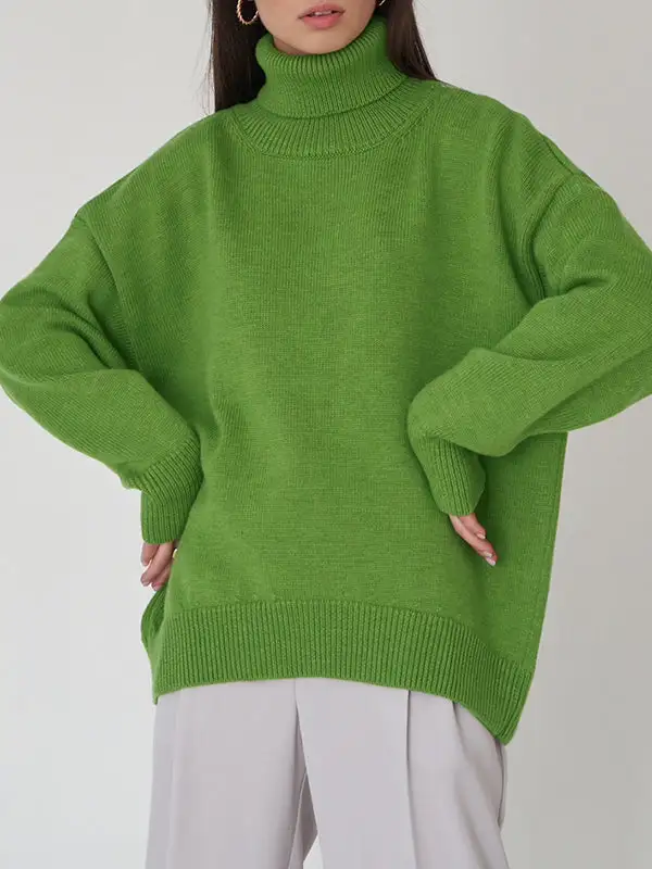 High Neck Long Sleeve Relaxed Fit Pullover Sweater