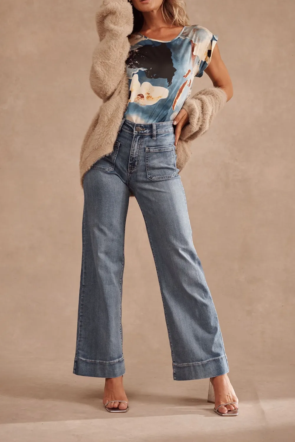 Blue High Waisted Wide Leg Jeans