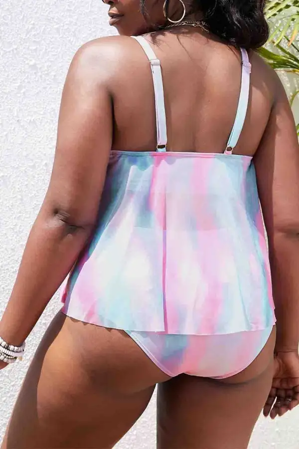 Swimwear Tie Dye Irregular Plus Tankini Set