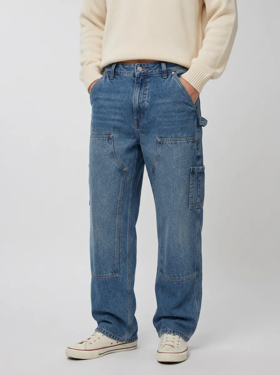 Men's Utility Button Zip Fly Carpenter Jeans