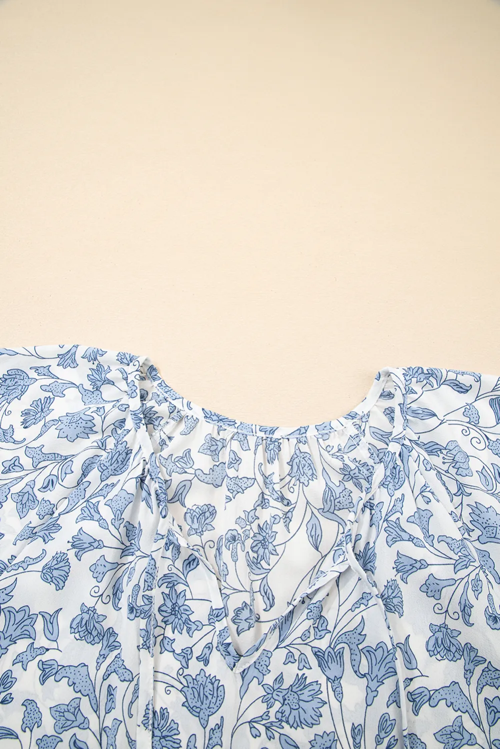 Sky Blue V Neck Short Sleeve Blouse