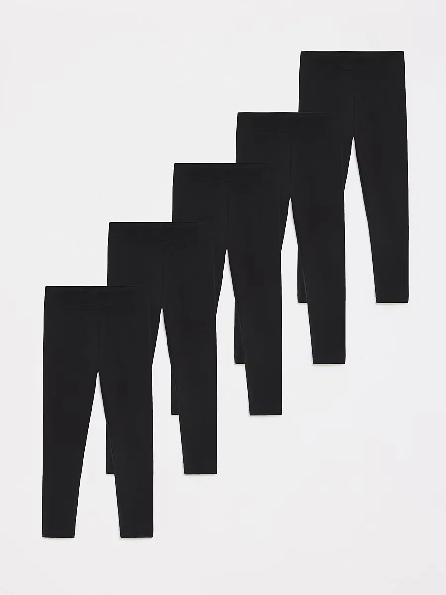 Black Cotton Rich Girls School Leggings 5 Pack