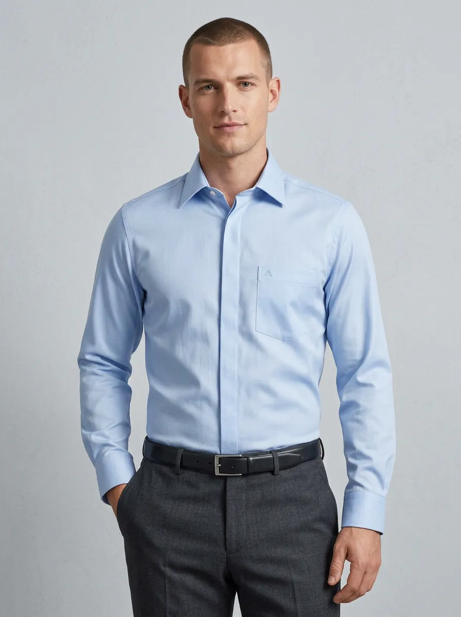 Men's Non-Iron Cotton  Logo Embroidered Long Sleeve Shirt