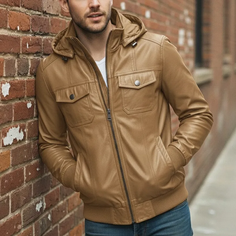 Lambskin Biker Hooded Jacket