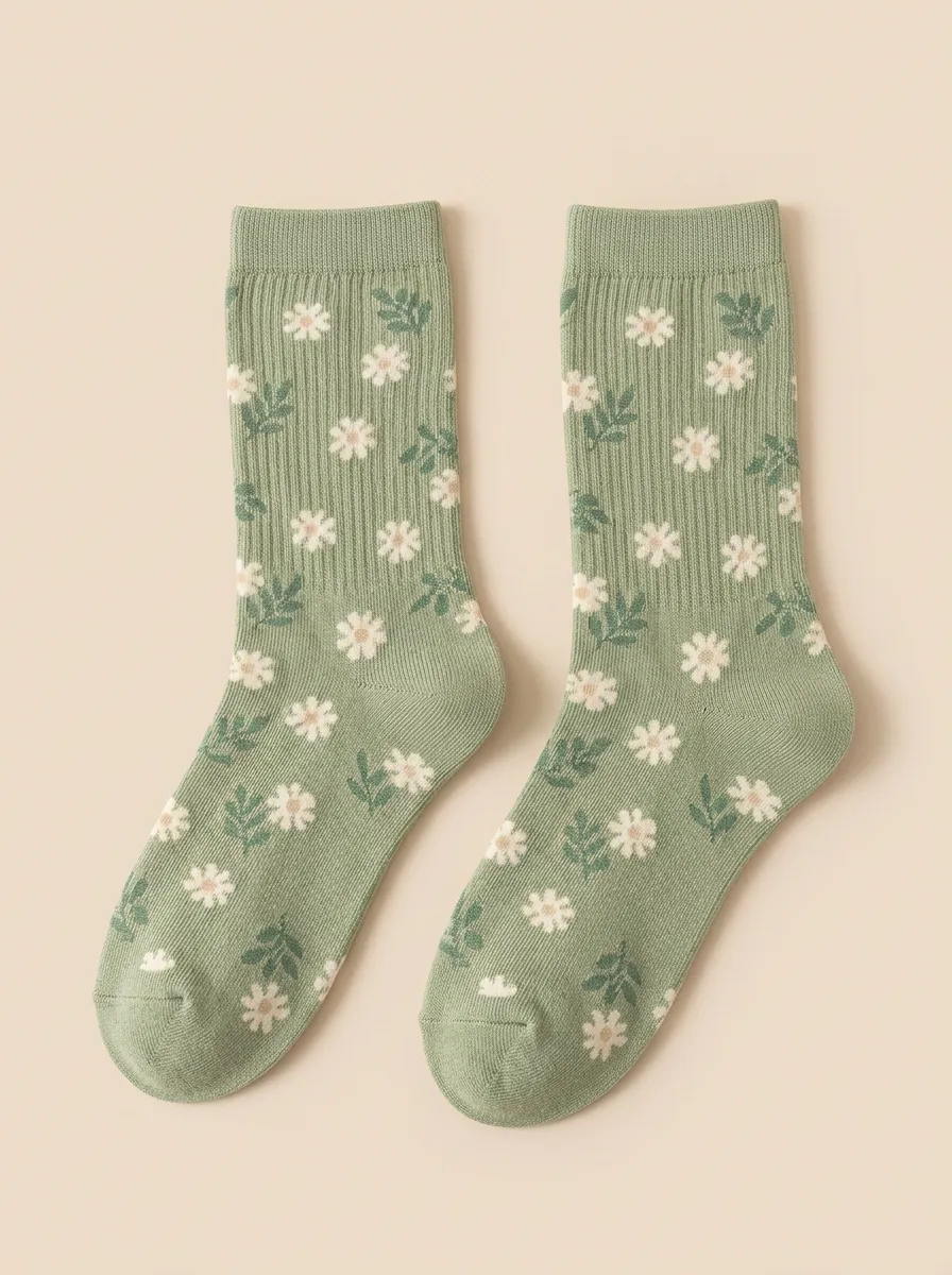 Modern Floral Daisy-Print Casual Socks