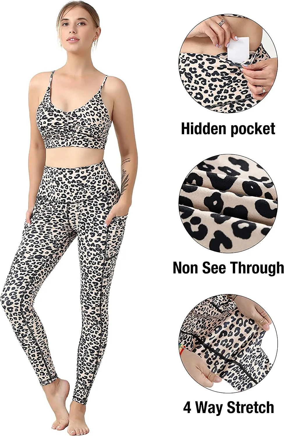 YOUNGCHARM 4 Pack Leggings with Pockets for Women,High Waist Tummy Control Workout Yoga Pants