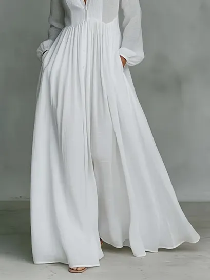 Casual Sleeved Pleated Maxi Dress