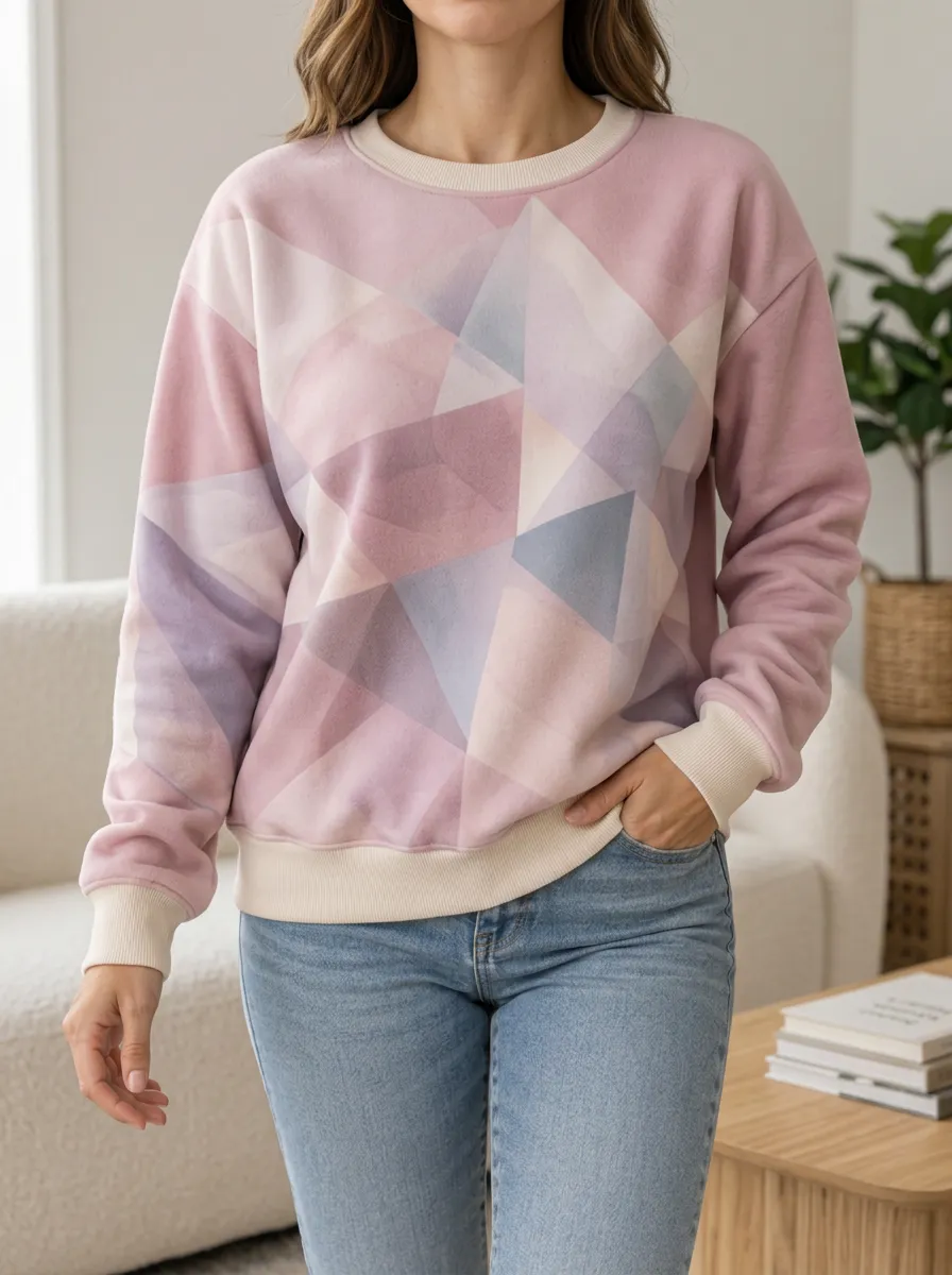 Women's Geometric Print Crewneck Sweatshirt Geometric