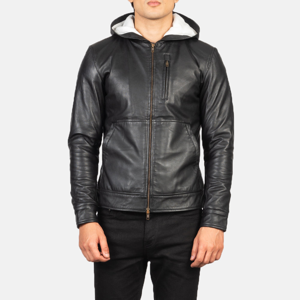 Men's Structured Bomber Hooded Leather Jacket