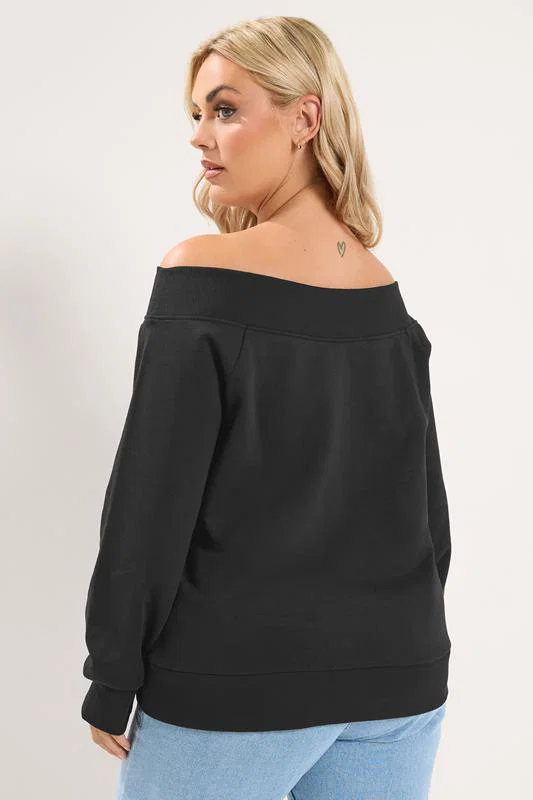 Black Ribbed Off Shoulder Sweatshirt detail 2