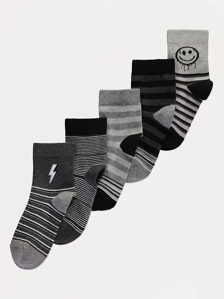 Grey Striped Ankle Socks 5 Pack
