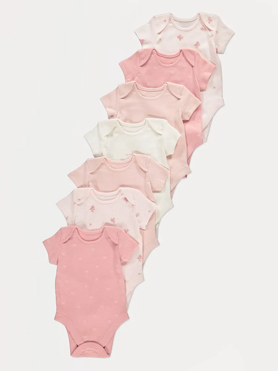 Pink Bow Spot Short Sleeve Bodysuits 7 Pack