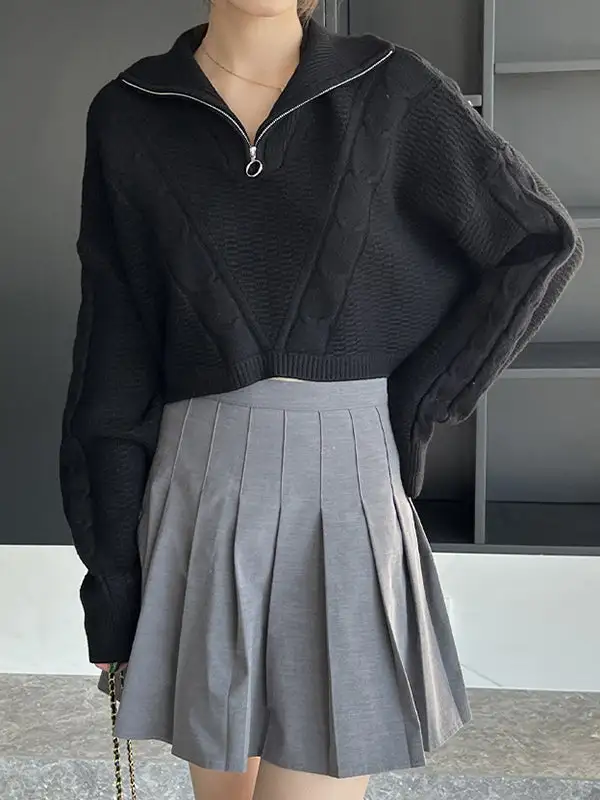 Women's Jacquard Lapel-Collar Sweater