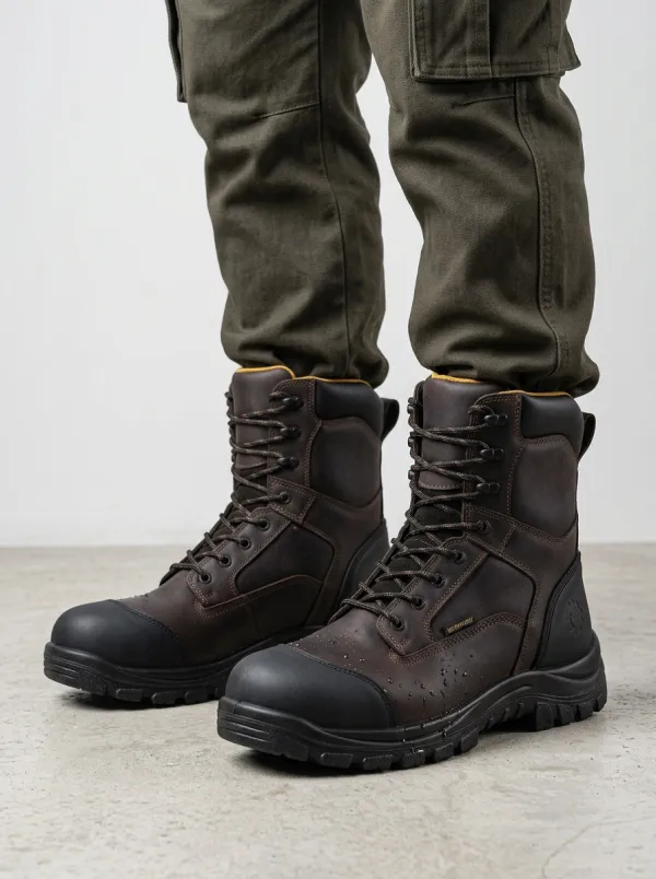 Unisex Waterproof Waterproof Brown Leather Tactical Printed Work Boots