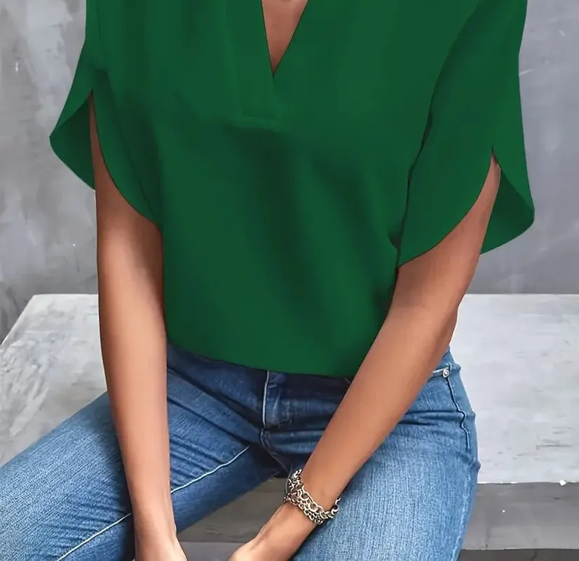 V-Neck Short Sleeve Blouse