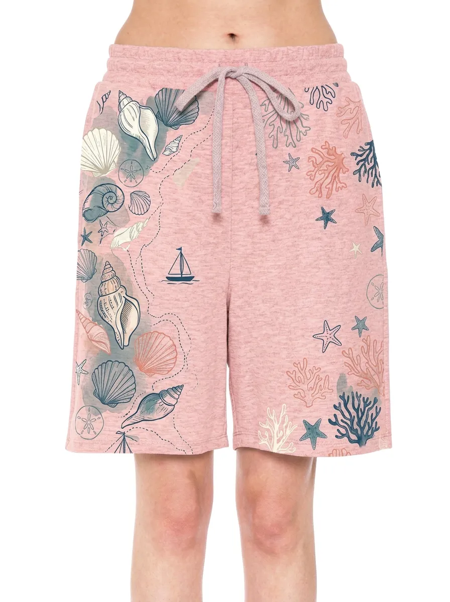 Women's Beach Lover Seashell Coral Sailboat Printed Shorts