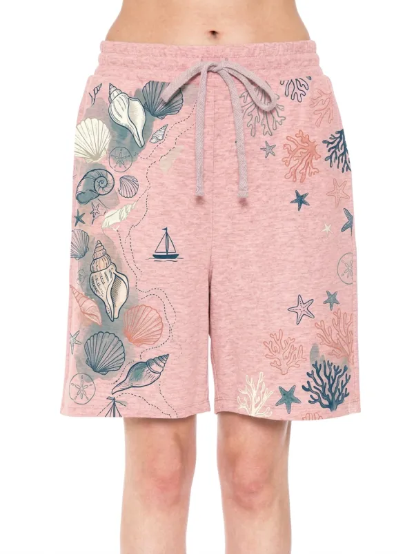 Women's Beach Lover Seashell Coral Sailboat Printed Shorts