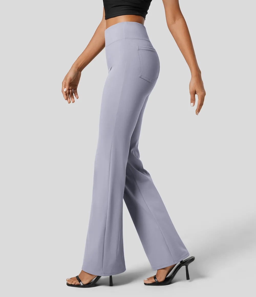  High Waisted Back Side Pocket Slight Flare Work Pants