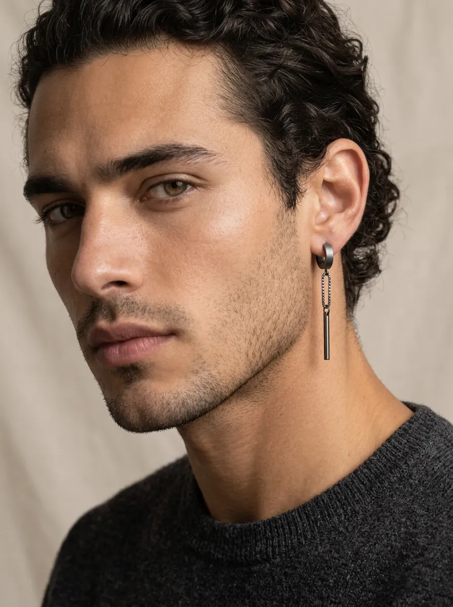 Men's Minimalist Chain Dangle Hoop Earring