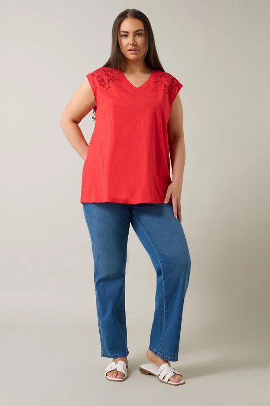 Red Broderie Anglaise Vest Top detail 2