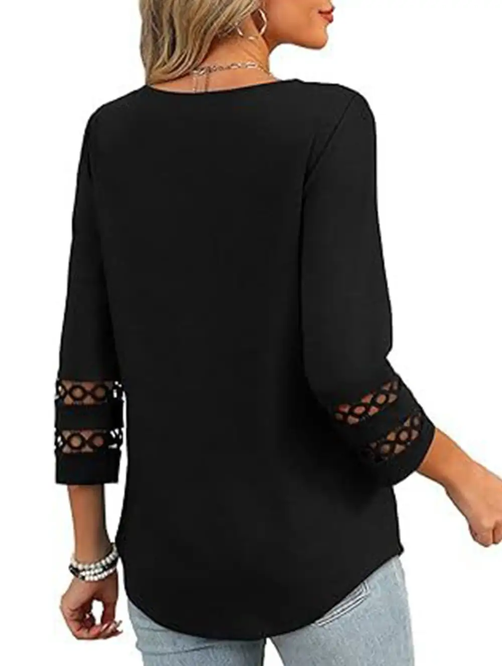 V-Neck Lace Trim Top