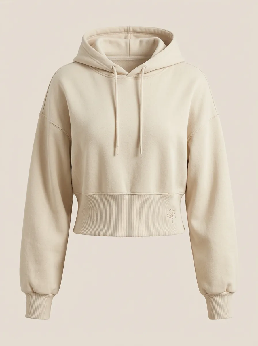 Women's Modern Minimalist Floral Line Art Printed Cropped Hoodie