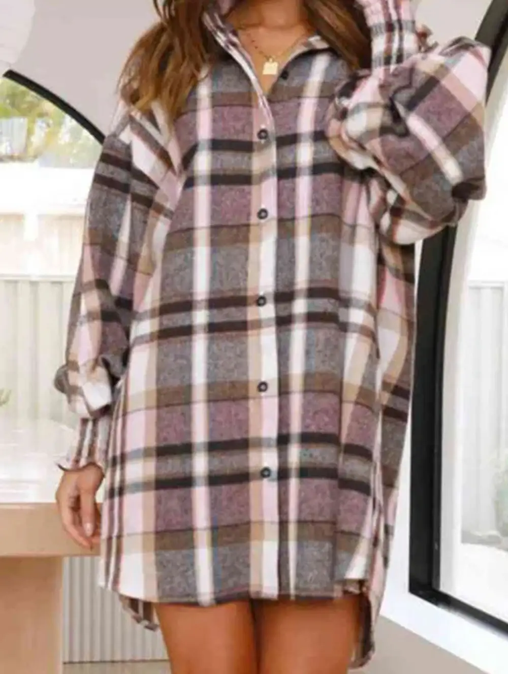 Plaid Lantern Sleeve Shirt