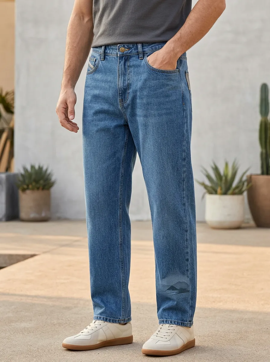 Men's Landscape Graphic Mountain Printed Straight Leg Jeans