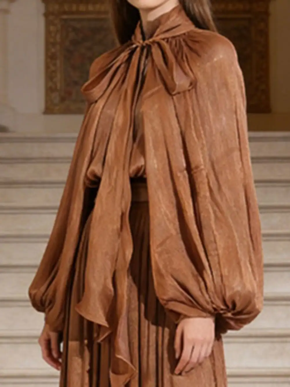 Tie Front Balloon Sleeve Midi Dress