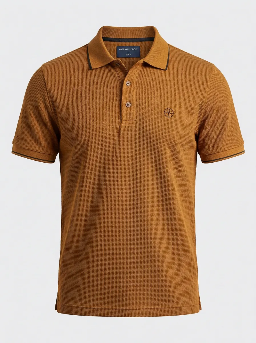 Waffle-Knit Compass-Detail Men's Polo Shirt